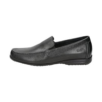 Side view of Gilles-H black perforated calf leather moccasin for men