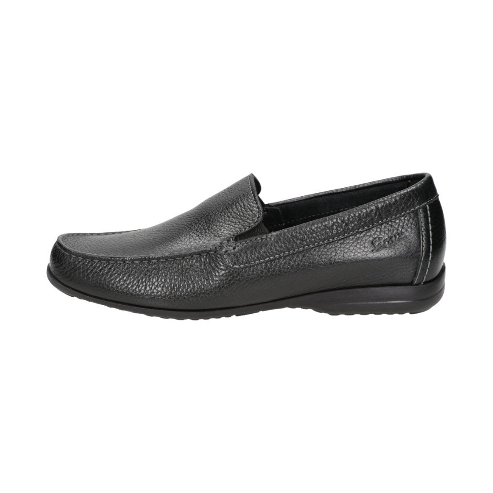 Side view of Gilles-H black perforated calf leather moccasin for men