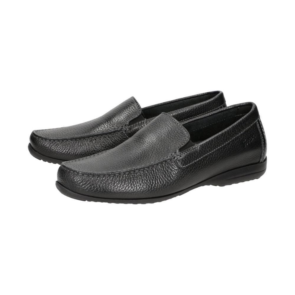 Side view of a pair of of Gilles-H sole in black leather