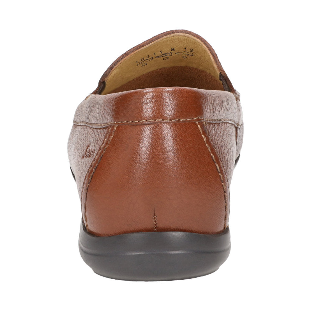 Back view of brown Gilles-H men's loafer in brown leather showing Sioux brand on the side