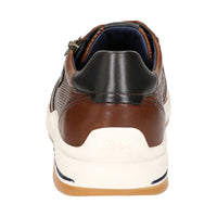 Side profile of brown Turibio lace-up showing side zip