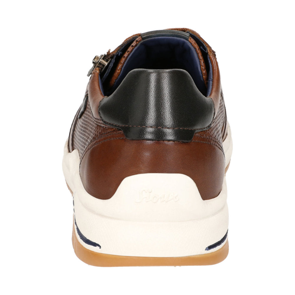 Side profile of brown Turibio lace-up showing side zip