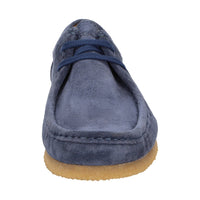 Front view of Tils Grashopper blue calf suede  barefoot loafer/ moccasin  for men showcasing quality craftsmanship