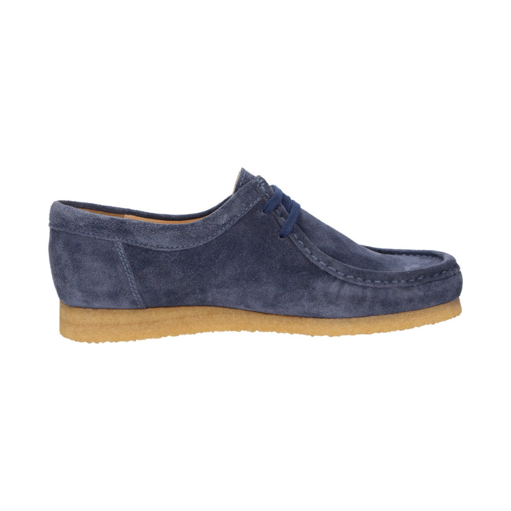 Inside view of Tils Grashopper blue calf suede barefoot loafer / mocassin for men