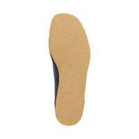 Bottom view of Tils Grashopper blue calf suede barefoot loafer / mocassin for men showing crepe sole and cushioned comfort