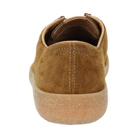 Back view profile of Jukondon brown waxed calf suede laceup for men showcasing natural TR sole and heel