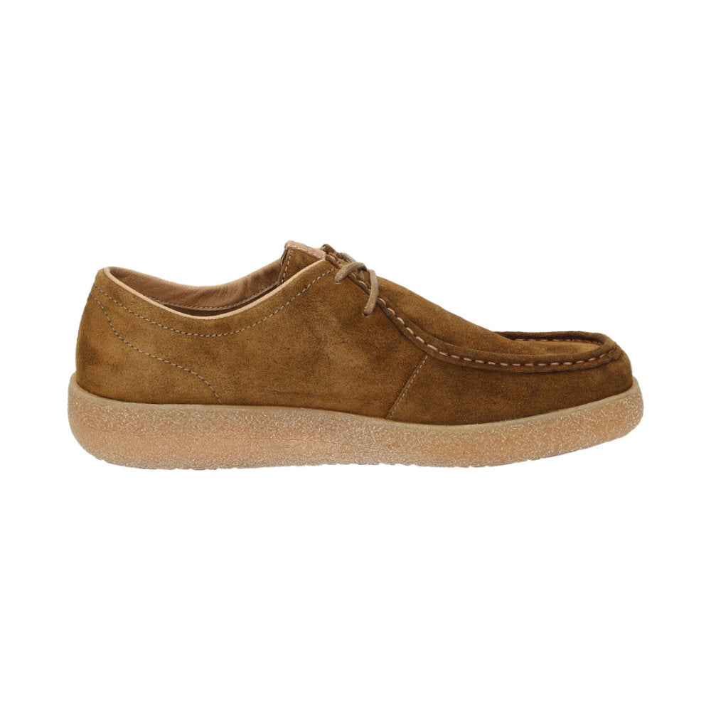 Inside view of Jukondon brown waxed calf suede laceup for men