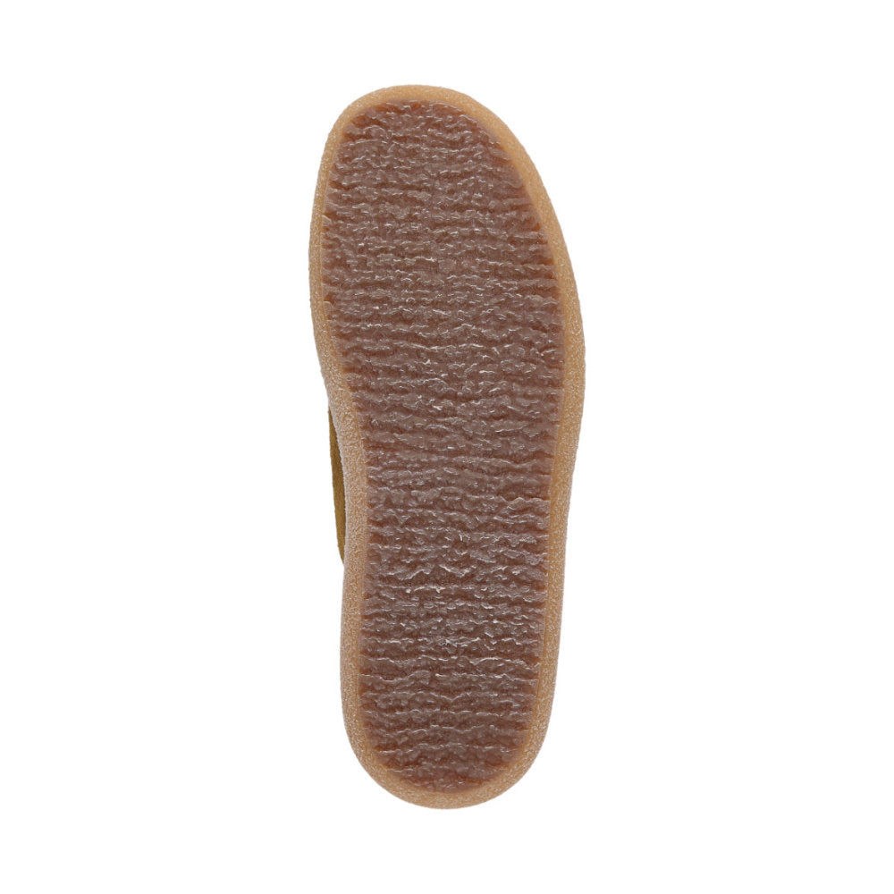 Bottom view of Jukondon brown waxed calf suede laceup for men showing crepe-effect sole and cushioned comfort