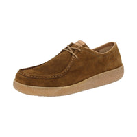 Side view of Jukondon brown waxed calf suede laceup for men showcasing handcrafted calf suede details