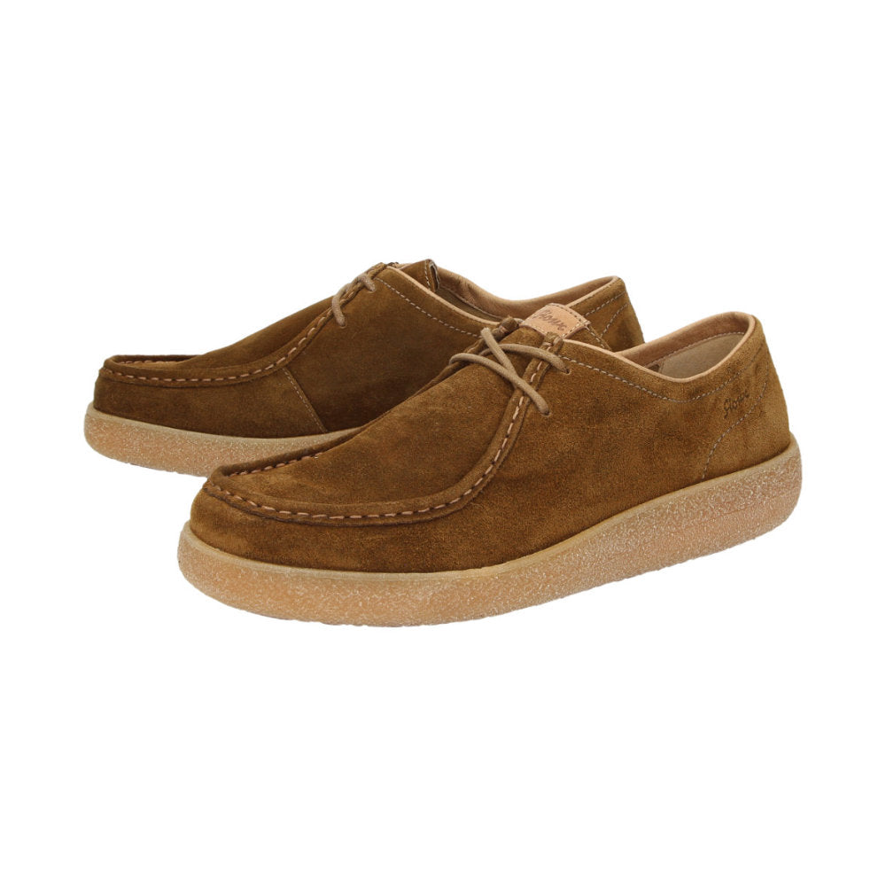 Side view of pair of Jukondon brown waxed calf suede laceup for men