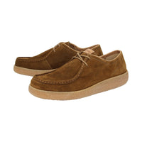 Side view of pair of Jukondon brown waxed calf suede laceup for men