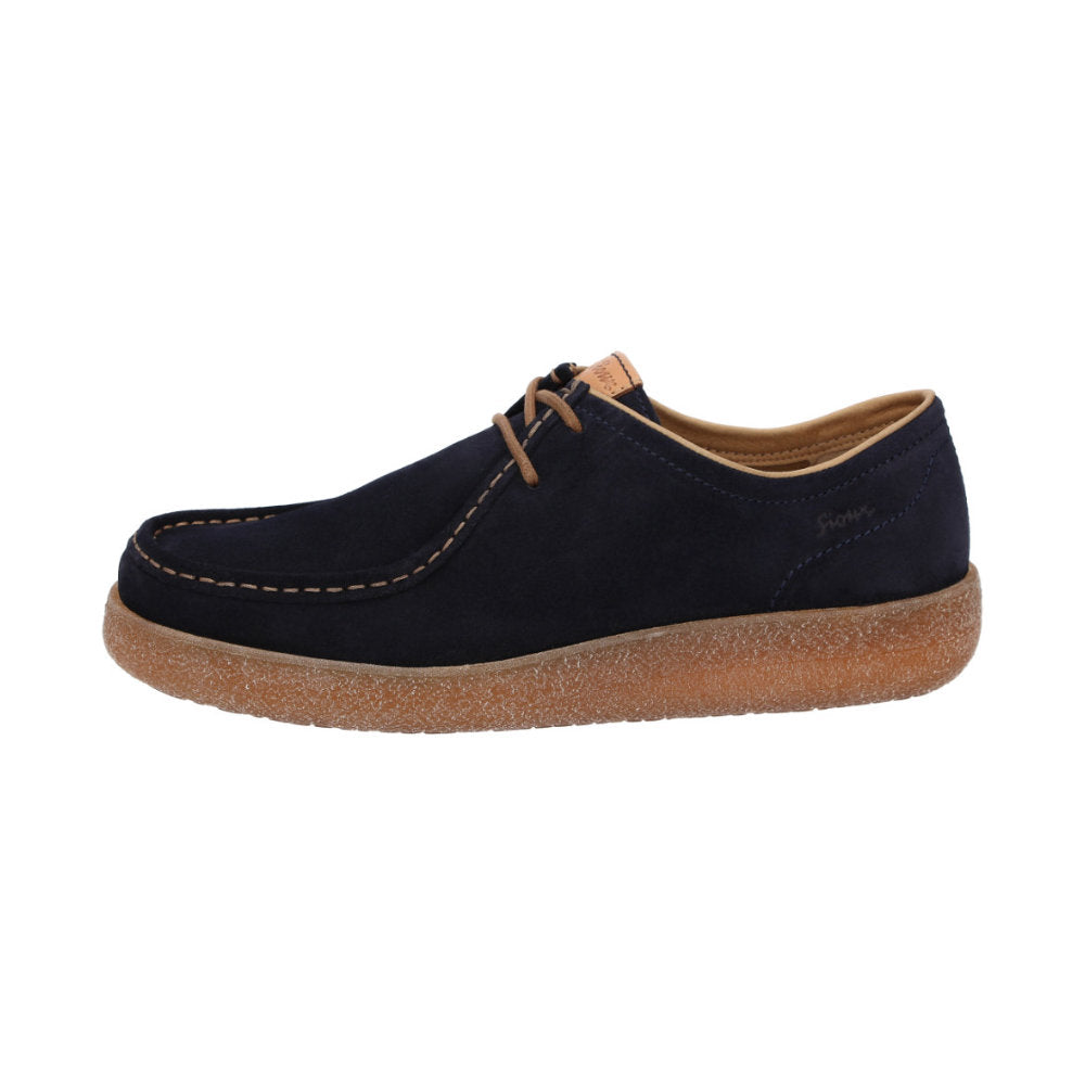 Side view of Jukondon navy waxed calf suede laceup for men showcasing handcrafted calf suede details