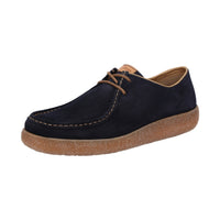 Top-down view of Jukondon navy waxed calf suede laceup for men showcasing microfiber lining and Grashopper brand
