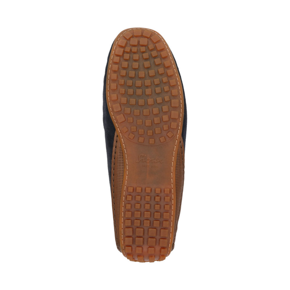 Detail of Callimo navy calf suede moccasin for men lightweight rubber sole