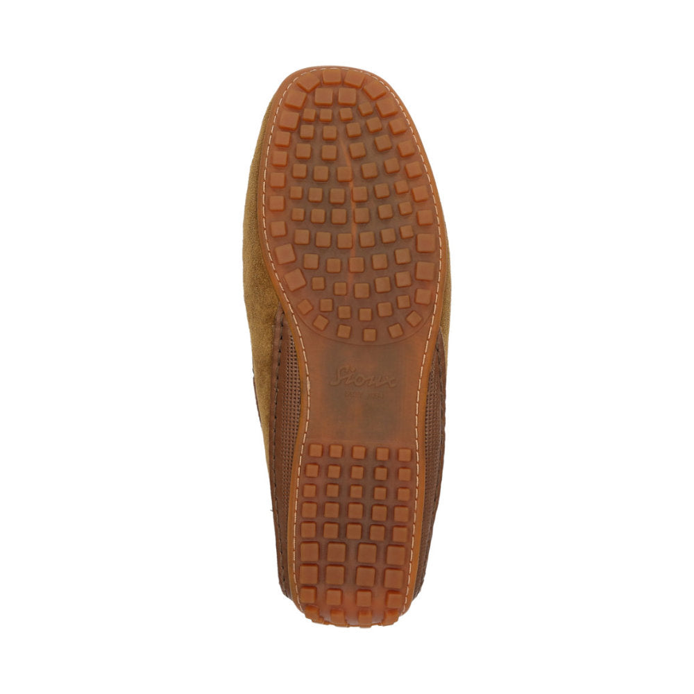 Detail of Callimo brown calf suede moccasin for men lightweight rubber sole