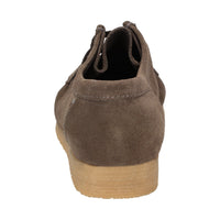 Back view profile of Grashopper-H-011 brown calf suede  barefoot loafer/ moccasin  for men showcasing natural rubber sole and heel