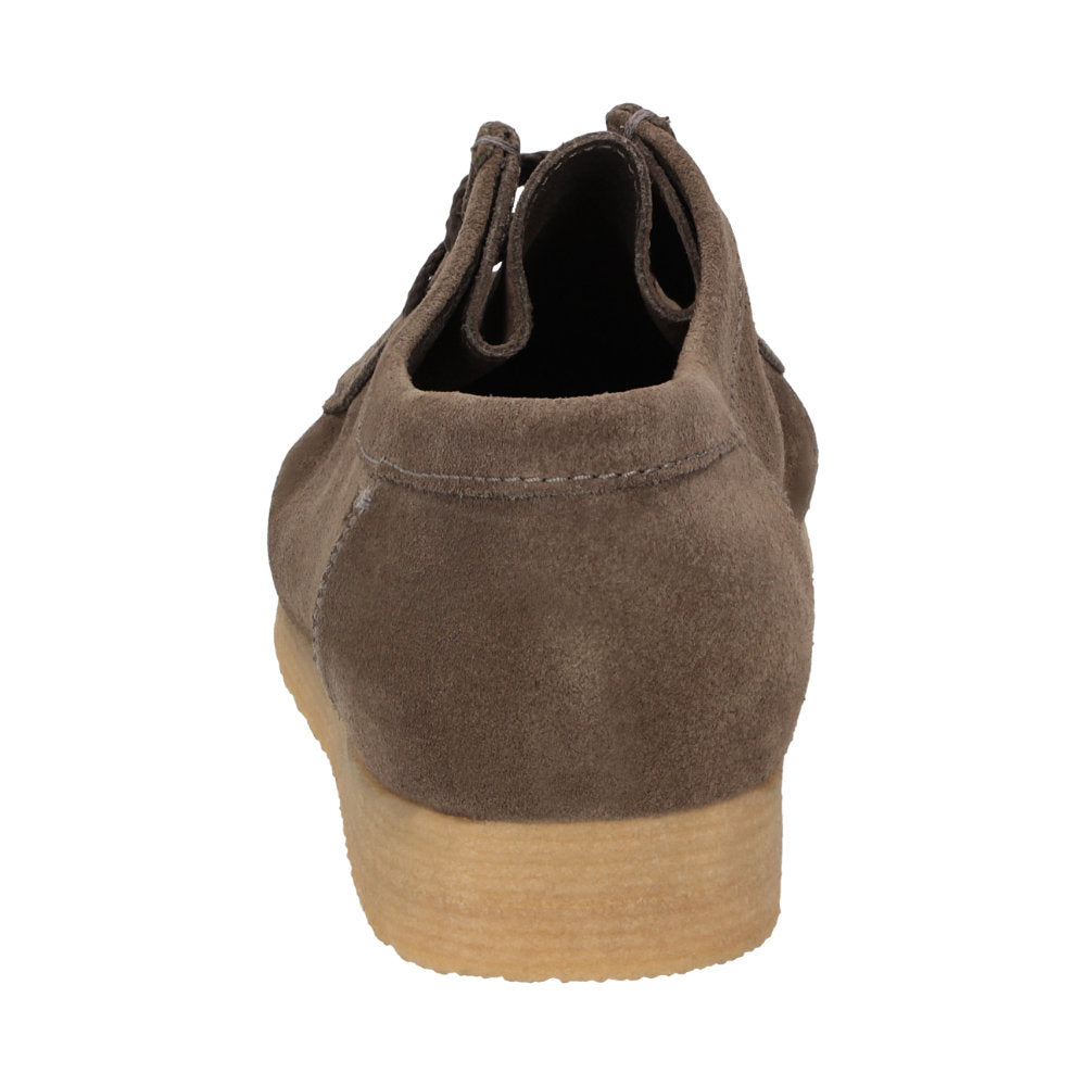 Back view profile of Grashopper-H-011 brown calf suede  barefoot loafer/ moccasin  for men showcasing natural rubber sole and heel