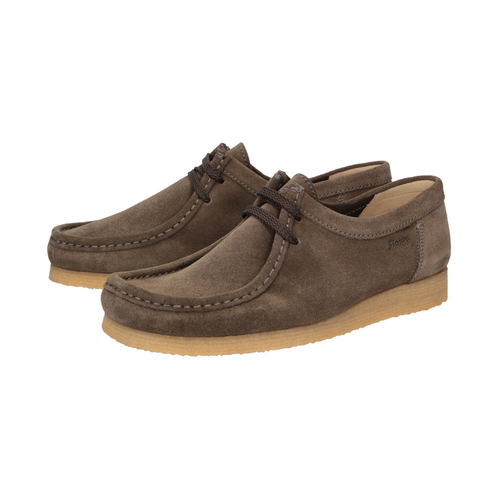 Side view of pair of Grashopper-H-011 brown calf suede barefoot loafer/ mocassin for men