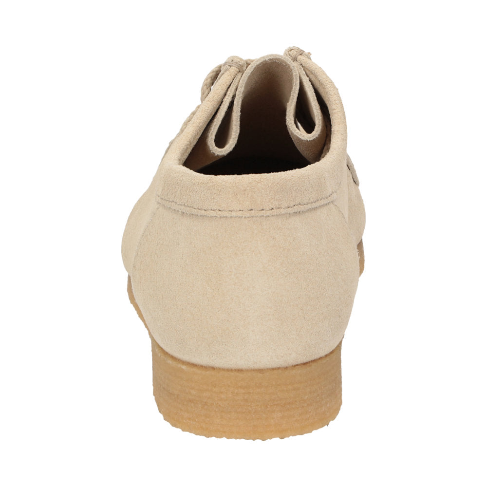 Back view profile of Grashopper-H-011 cream calf suede  barefoot loafer/ moccasin  for men showcasing natural rubber sole and heel