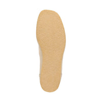 Bottom view of Grashopper-H-011 cream calf suede barefoot loafer / mocassin for men showing crepe sole and cushioned comfort