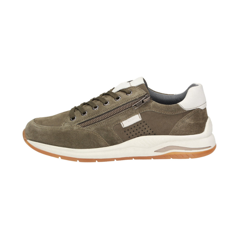 Front view of Turibio green suede lace-up trainer for men