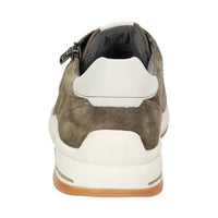 Side profile of green Turibio lace-up showing nubuck calf leather