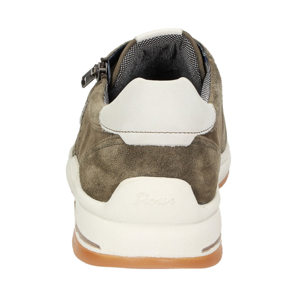Side profile of green Turibio lace-up showing nubuck calf leather