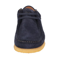 Front view of Tils Grashopper navy calf suede  barefoot loafer/ moccasin  for men showcasing quality craftsmanship