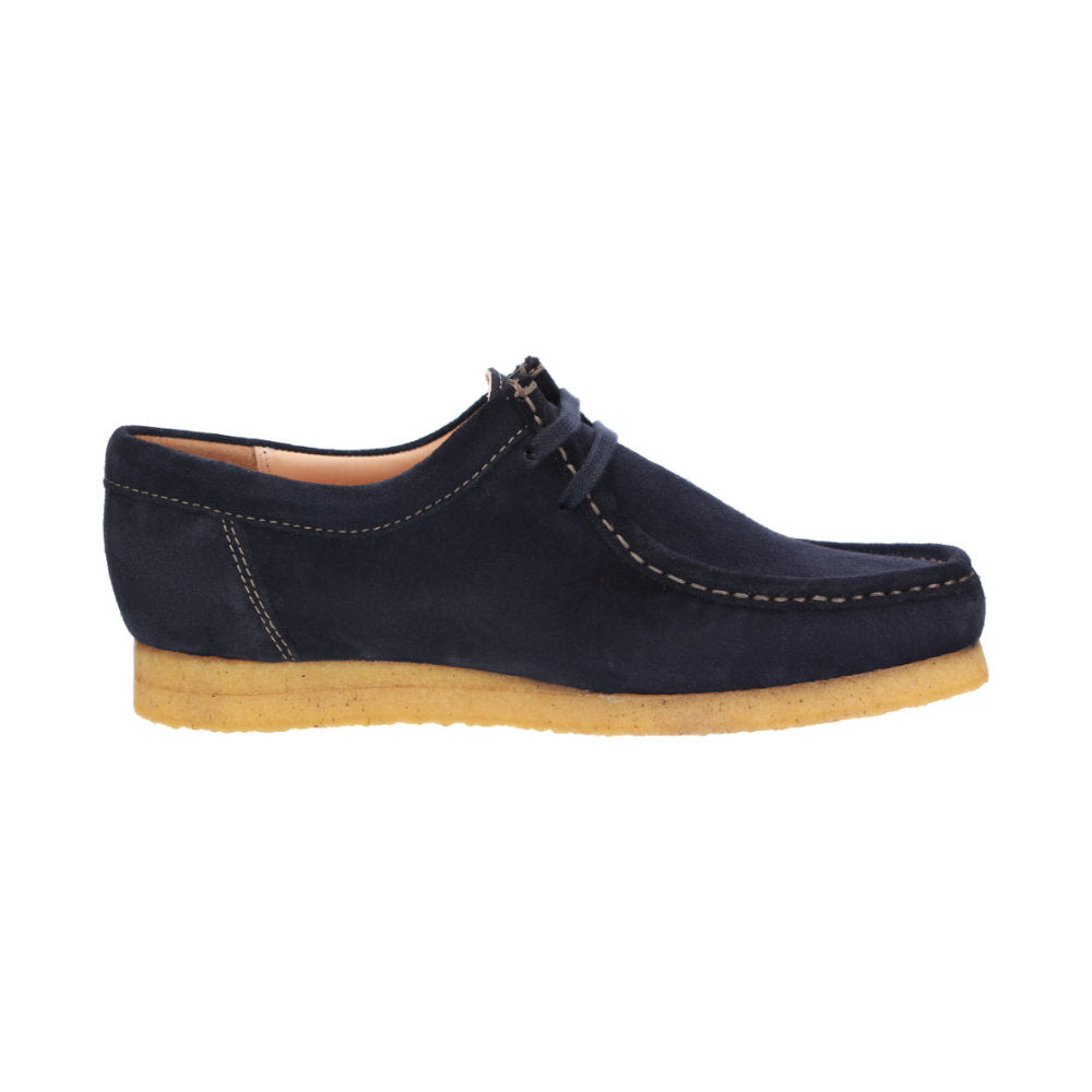 Inside view of Tils Grashopper navy calf suede barefoot loafer / mocassin for men