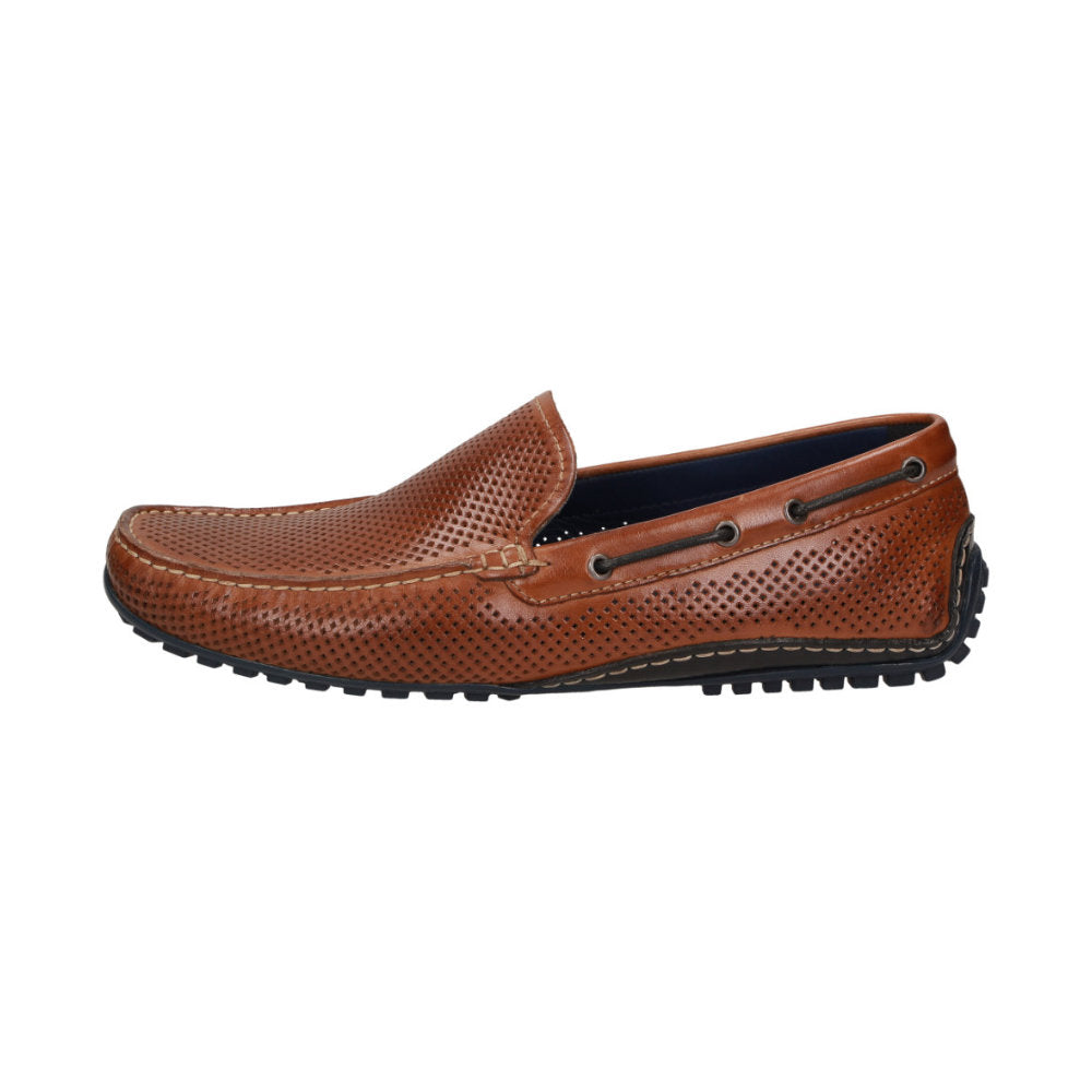 Front view of Carulio brown perforated nappa calfskin driving moccasin for men