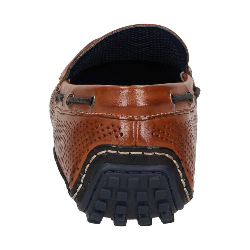 Side profile of brown Carulio showing perforated leather design