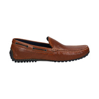 Back view of brown Carulio moccasin with wrapped heel protection