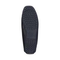 Detail of Carulio navy perforated calf leather moccasin pedal-gripping sole