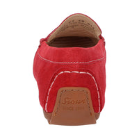 Back view of Carmona women's penny loafer / moccasin in red calf suede highlighting sole detail and Sioux brand