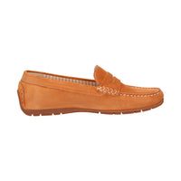 Inside view of Carmona women's penny loafer / moccasin in orange calf suede with detail of quality craftsmanship