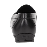 Front close-up view of Black Cortizia women's loafer shoe on a white background showing metal snaffle trim and Nappa