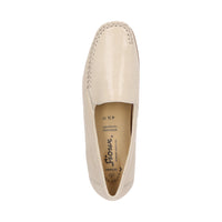 Bottom view of Cream Cortizia women's loafer shoe on a white background showing high grip rubber black sole
