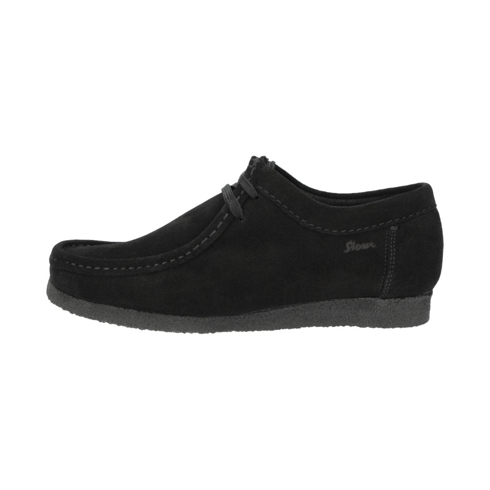 Side view of Grashopper-D-015 black calf suede barefoot loafer / mocassin for women slim fit showcasing handcrafted calf suede details