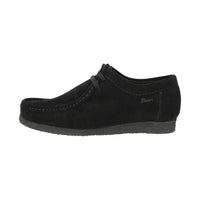 Side view of Grashopper-D-015 black calf suede barefoot loafer / mocassin for women slim fit showcasing handcrafted calf suede details