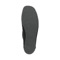 Bottom view of Grashopper-D-015 black calf suede barefoot loafer / mocassin for women slim fit showing crepe sole and cushioned comfort