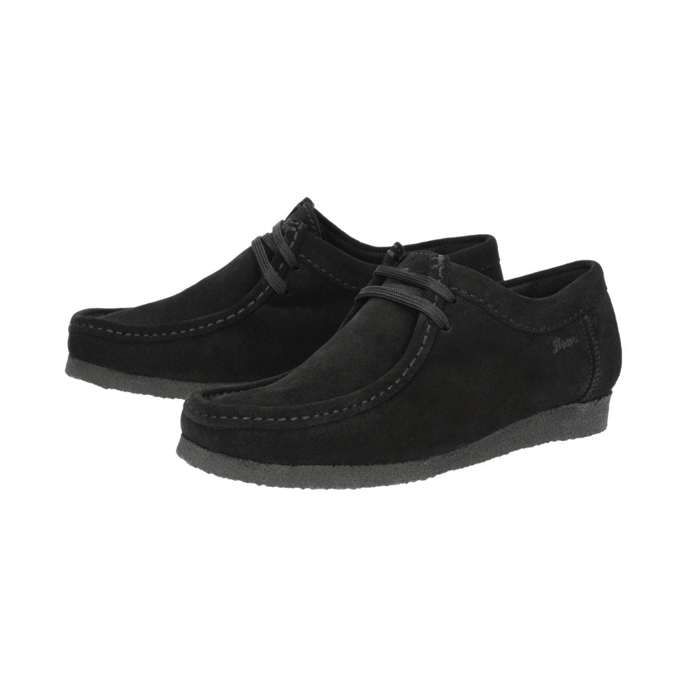Side view of pair of Grashopper-D-015 black calf suede barefoot loafer/ mocassin for women slim fit