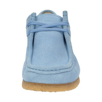 Front view of Grashopper-D-015 blue calf suede  barefoot loafer/ moccasin  for women slim fit showcasing quality craftsmanship