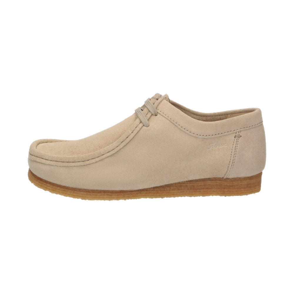 Side view of Grashopper-D-015 cream calf suede barefoot loafer / mocassin for women slim fit showcasing handcrafted calf suede details