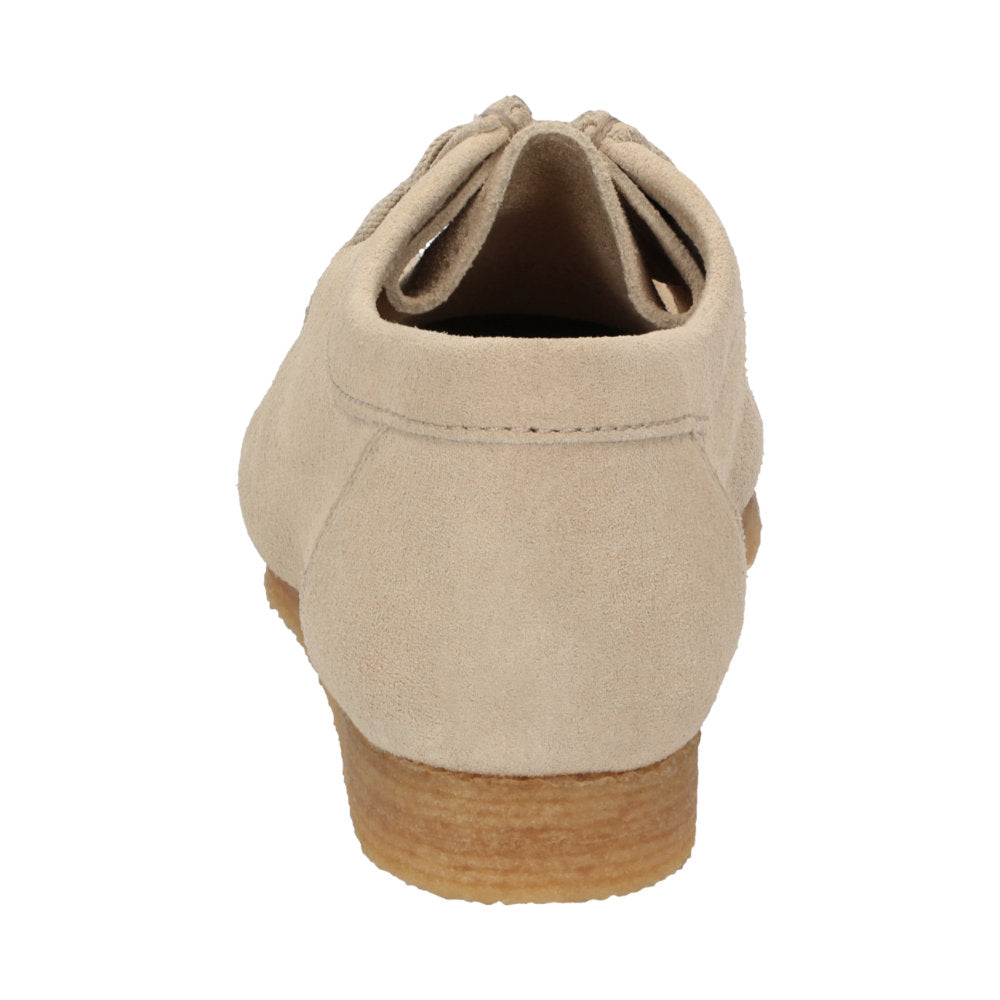 Back view profile of Grashopper-D-015 cream calf suede  barefoot loafer/ moccasin  for women slim fit showcasing natural rubber sole and heel
