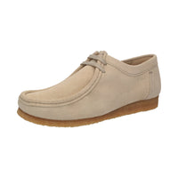 Side view of Grashopper-D-015 cream calf suede barefoot loafer / mocassin for women slim fit showcasing handcrafted calf suede details