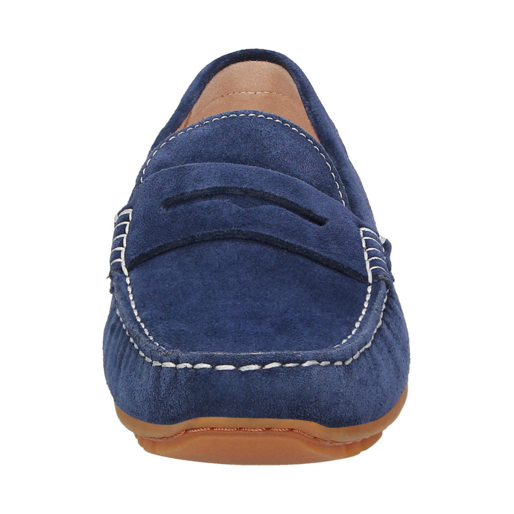 Carmona navy moccasin detail shot of quality craftsmanship