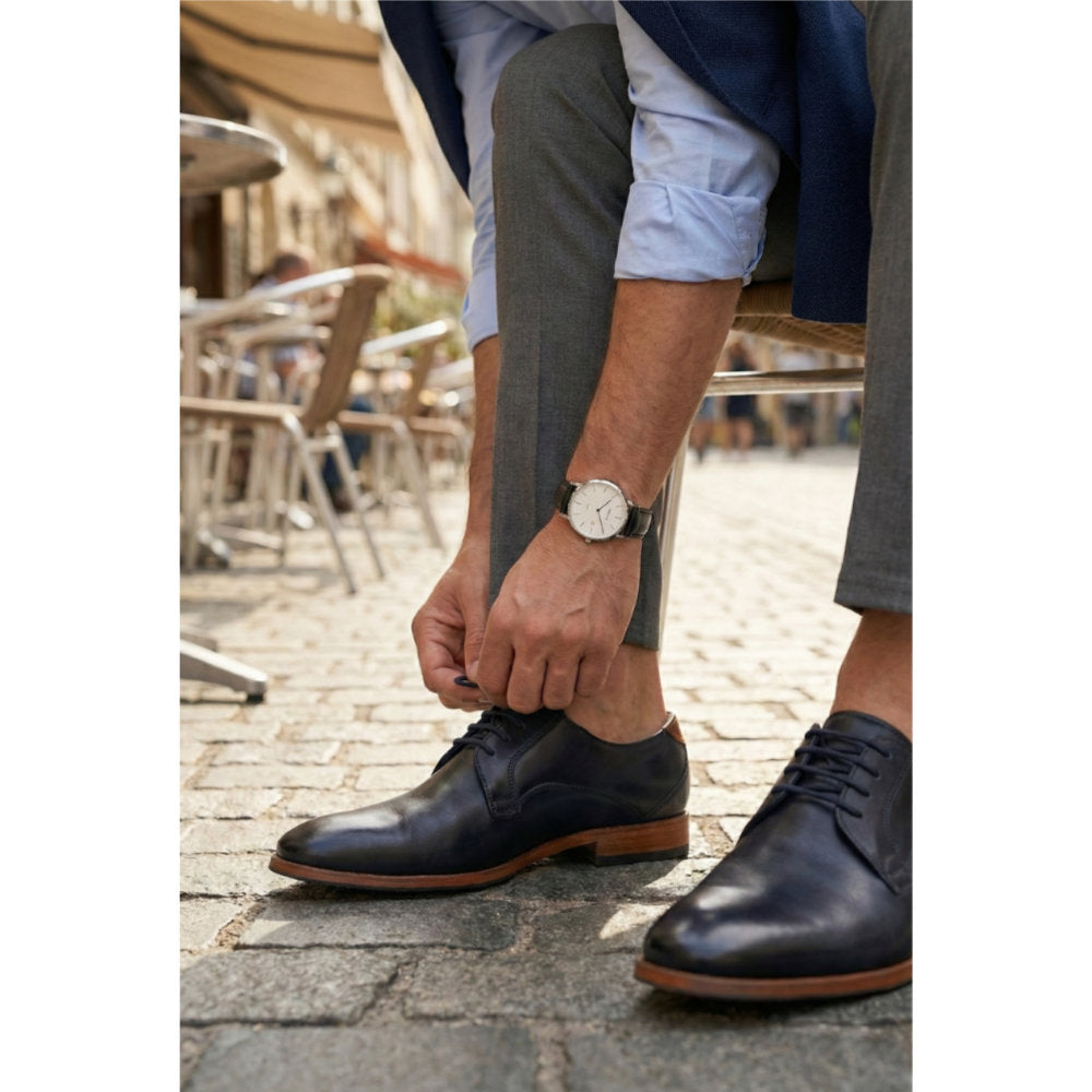 Geriondo-704 Navy Lace-Up Shoes