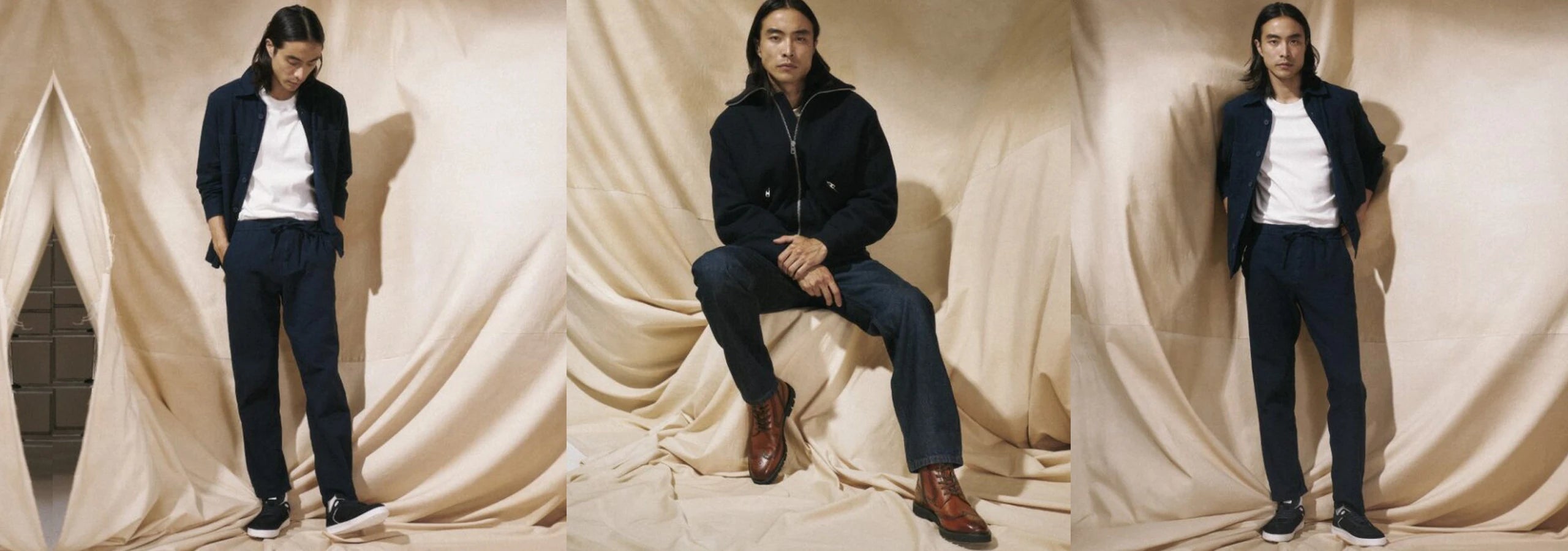 three images of the same man with different sioux footwear