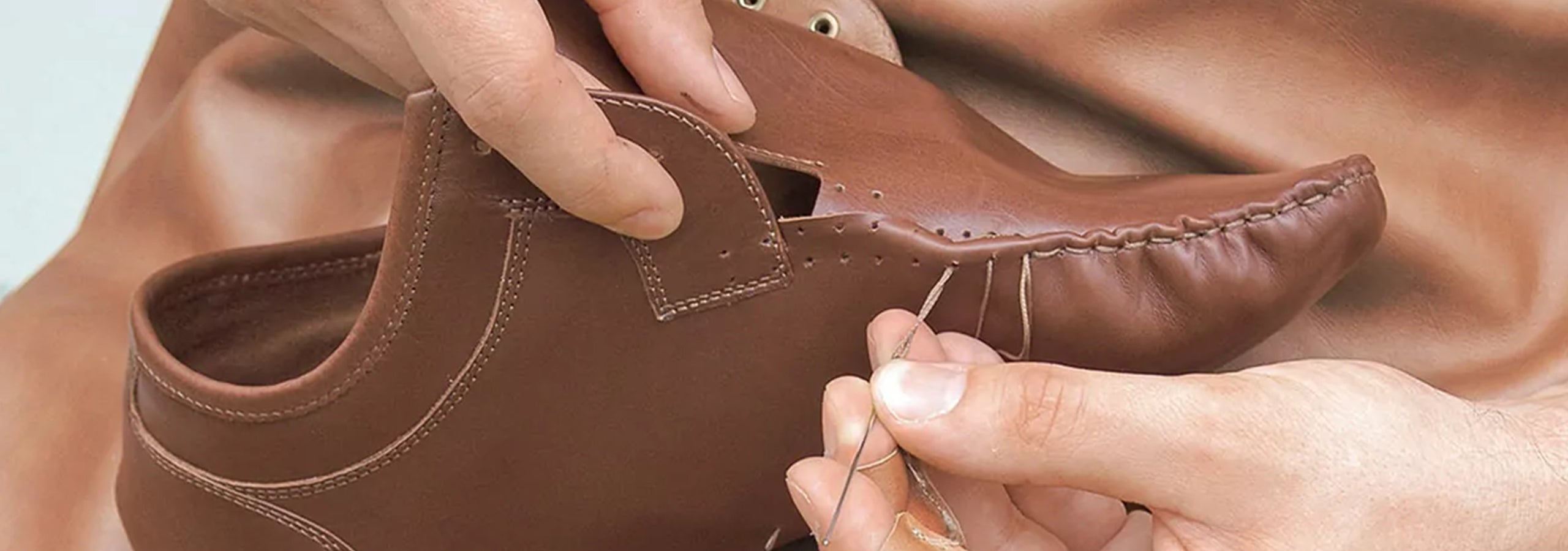 How our shoes are made - image of shoe being made using Moccasin method